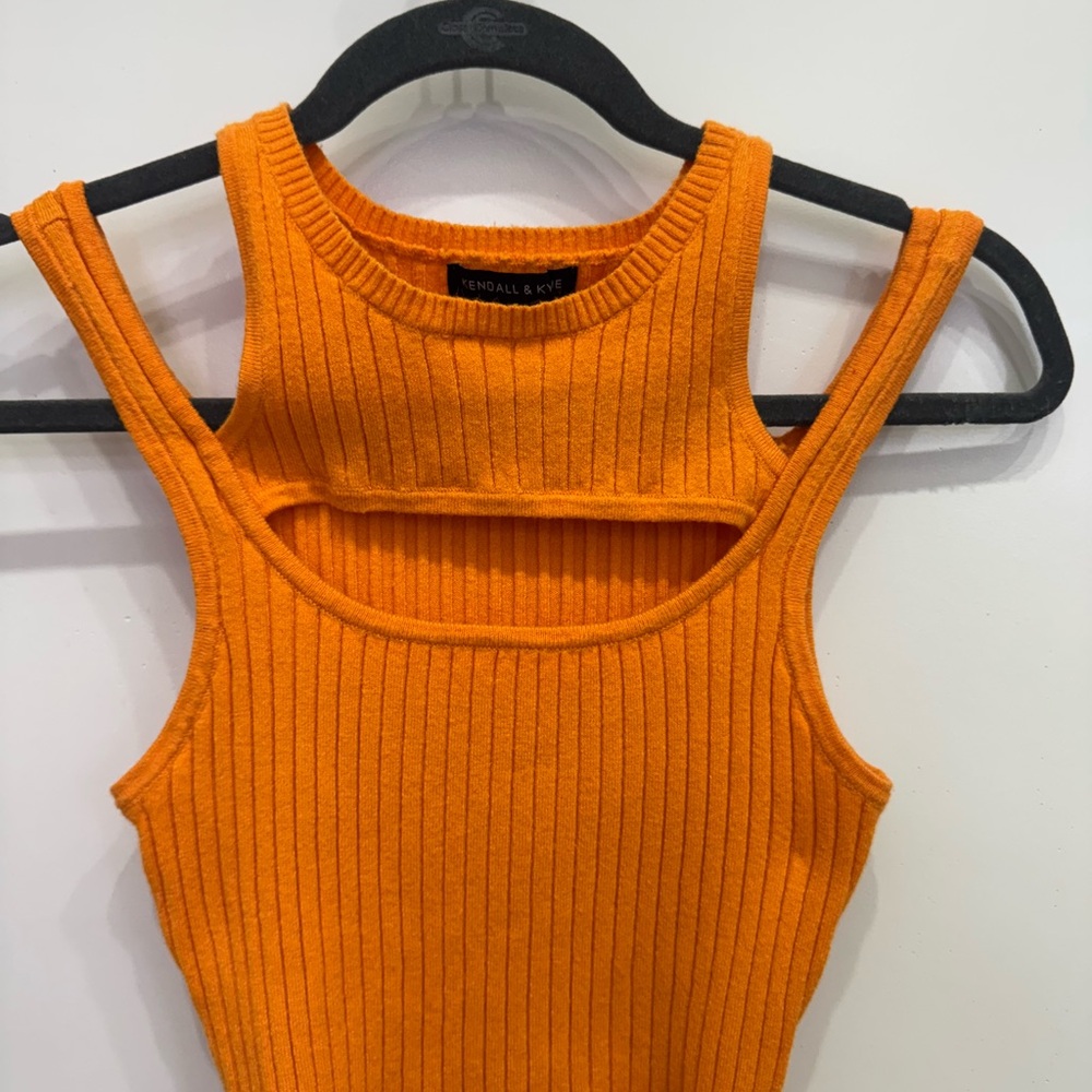 Kendall & Kylie Orange Ribbed Cut-Out Tank Top